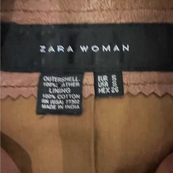 Vintage Y2K Zara Tan Leather Jacket Tailored Fit Hip Length - Picture 9 of 10